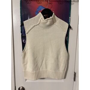 Cream Turtleneck Sweater Vest Sleeveless Knit Mock Neck Off White Shaker Stitch